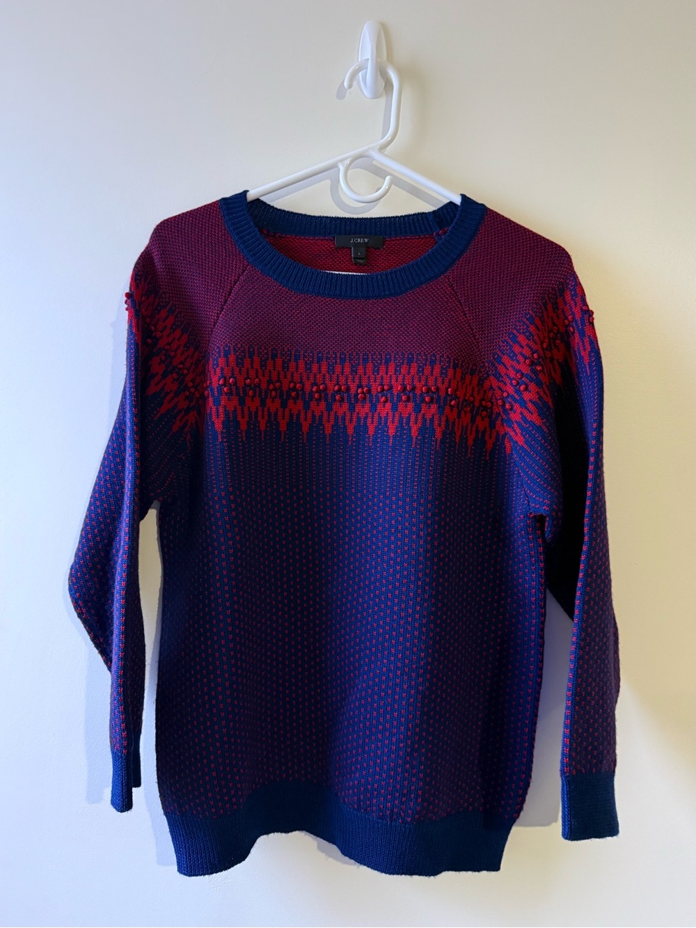 J. Crew Men's Crewneck Sweater in Navy and Burgundy with Red Accent